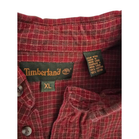 Timberland Mens Red Plaid Long Sleeve Button-Down Shirt XL 100% Cotton - Picture 3 of 6